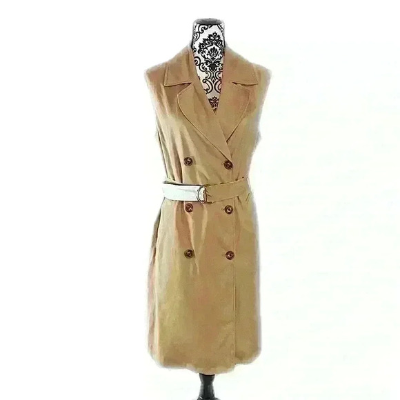 NWT Nine West ColorBlock Dual Tone Poplin Long Trench Old Money Coat Vest - Picture 3 of 12